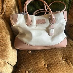 Etienne Aigner Cream and Tan Tote Bag with Structured Design